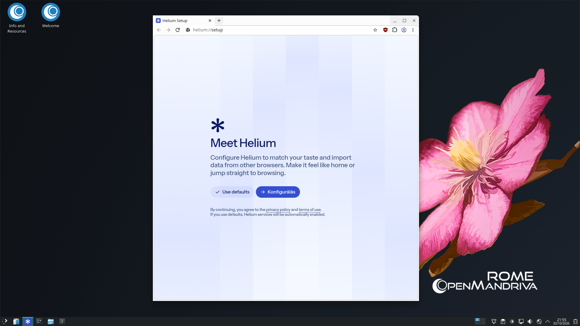 Helium böngésző indításkori beállítások