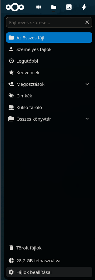 Nextcloud Fájlok beállításai 