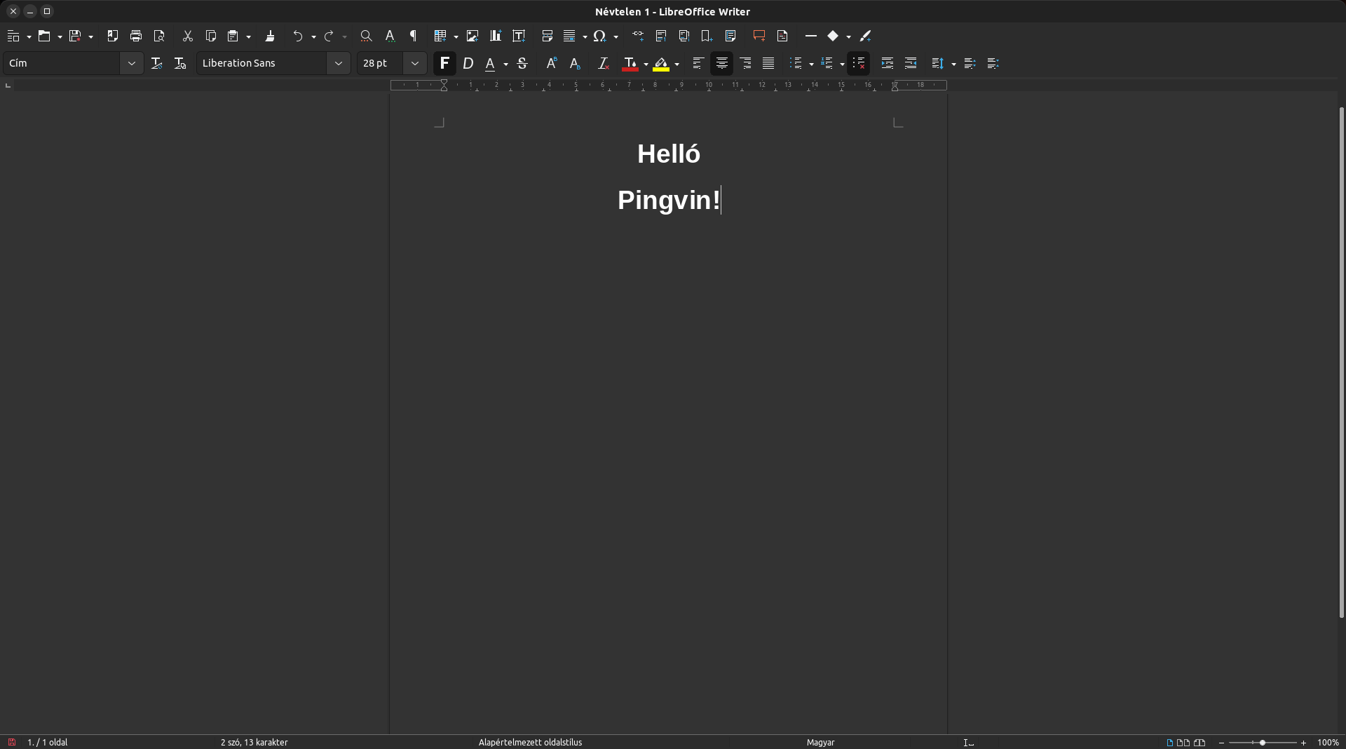 LibreOffice sötét oldallal